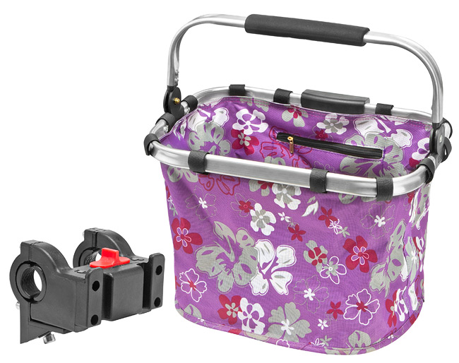 Велокорзина передняя JL-082 с быстросъёмным креплением, алюминий/ткань, сиреневая