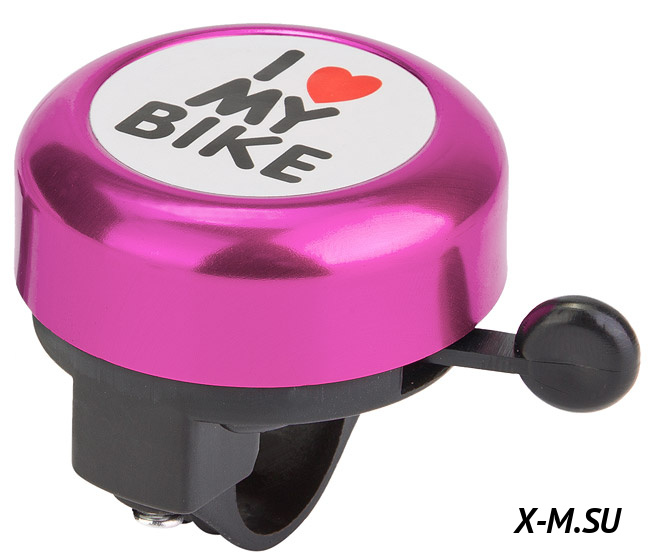 Звонок 45AE-10 "I love my bike" алюминий/пластик, чёрно-розовый 210144 Звонок 45AE-10 "I love my bike" алюминий/пластик, чёрно-розовый 210144